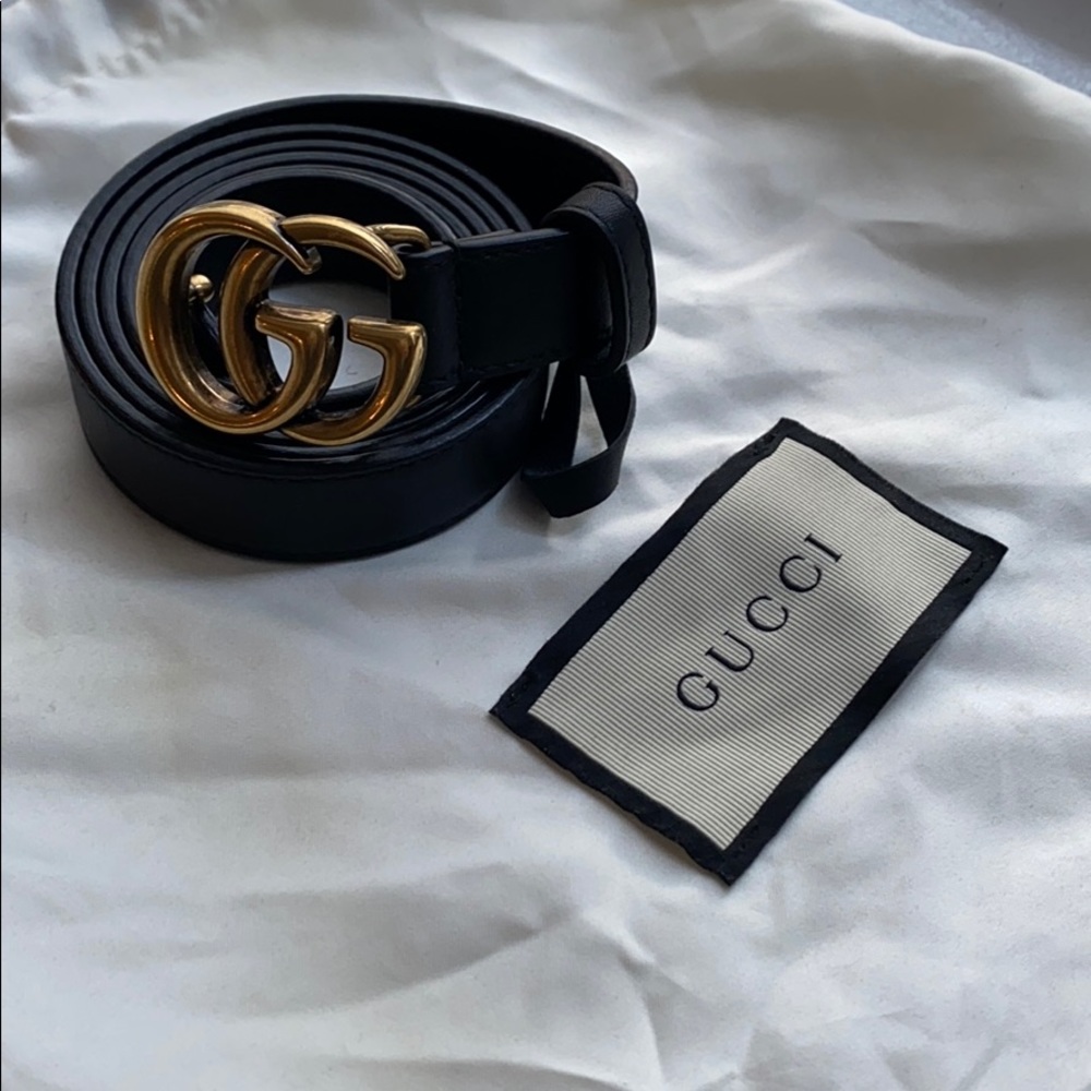 Gucci Black Thin GG Marmont Belt Sz 95